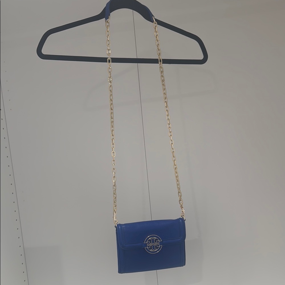 Tory Burch Blue Crossbody Bag with Gold Chain Strap
